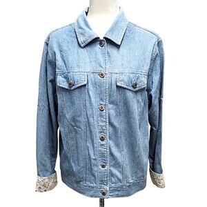 Vtg Cervelle Womens Cotton Stylish Light Blue Denim w/Floral Cuff Shacket Size M